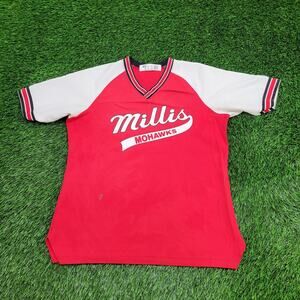 Vintage 80s Champion Millis Mohawks Shirt Womens M/L 20x25 Red